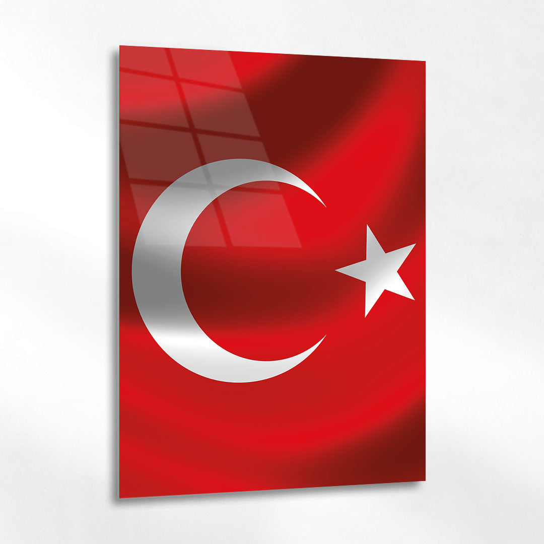 Türk Bayrağı Ay Yıldız Sade Kırmızı Cam Tablo