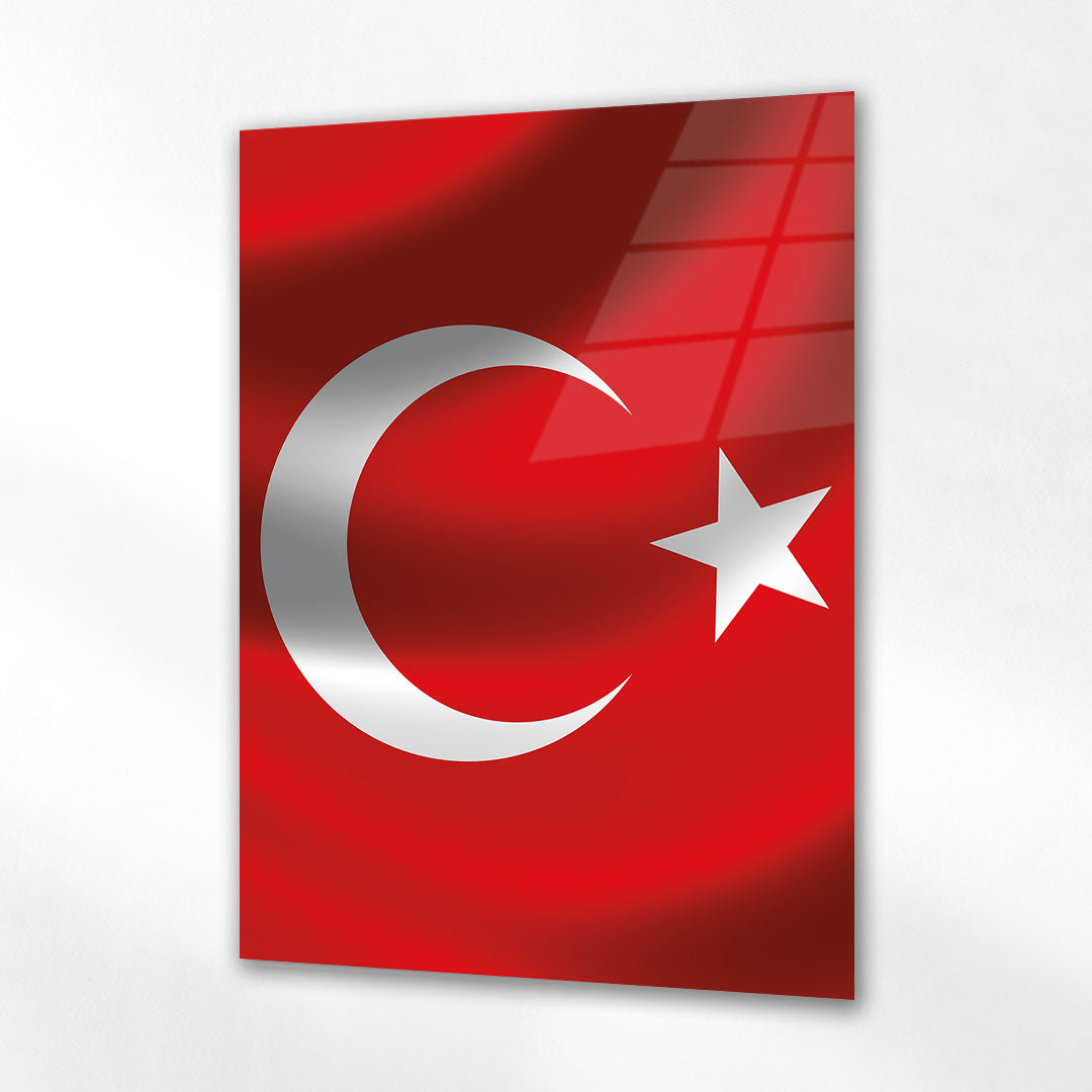 Türk Bayrağı Ay Yıldız Sade Kırmızı Cam Tablo