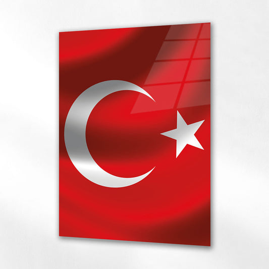 Türk Bayrağı Ay Yıldız Sade Kırmızı Cam Tablo