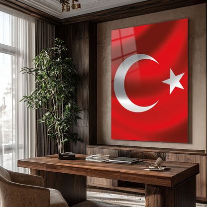Türk Bayrağı Ay Yıldız Sade Kırmızı Cam Tablo