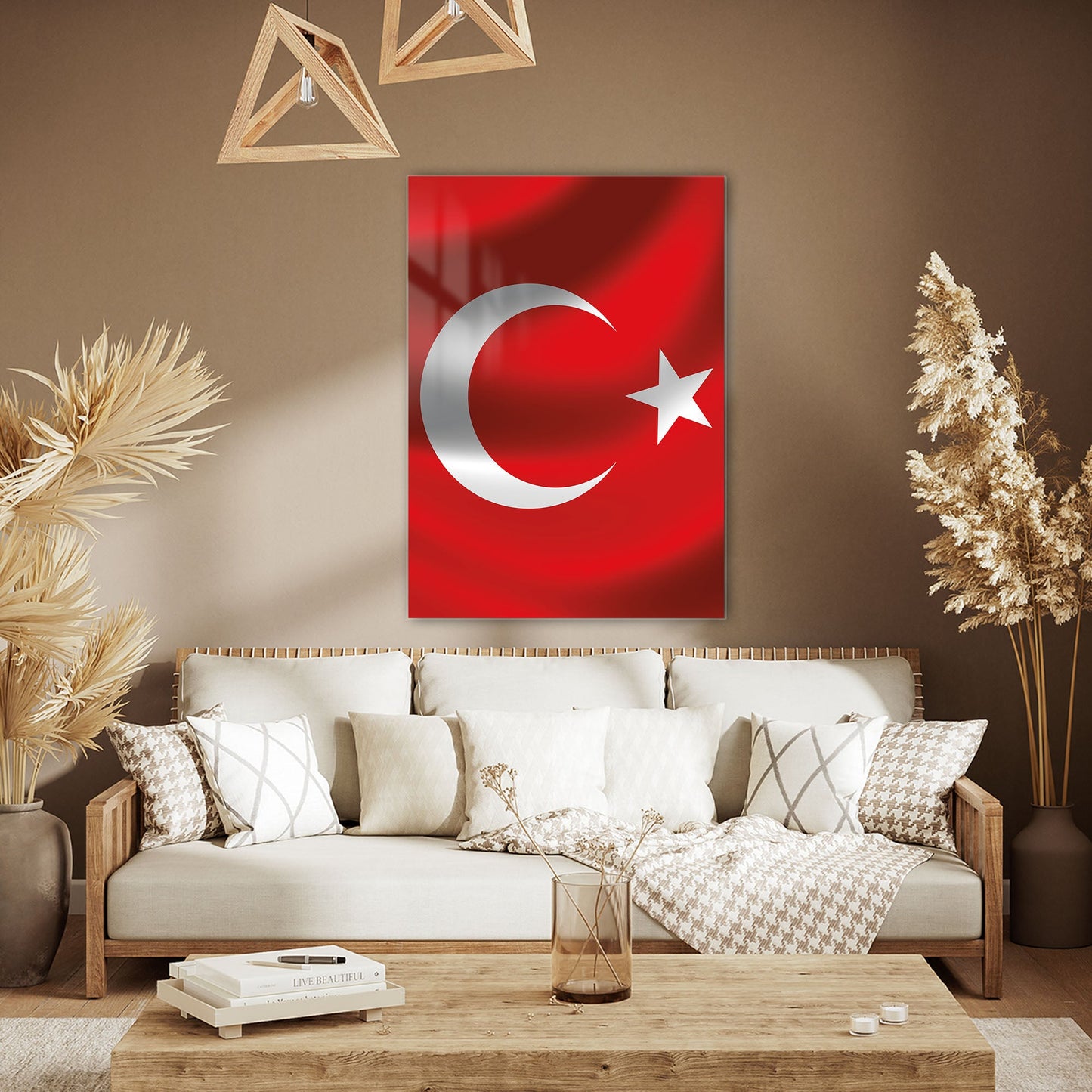 Türk Bayrağı Ay Yıldız Sade Kırmızı Cam Tablo