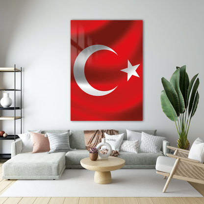 Türk Bayrağı Ay Yıldız Sade Kırmızı Cam Tablo
