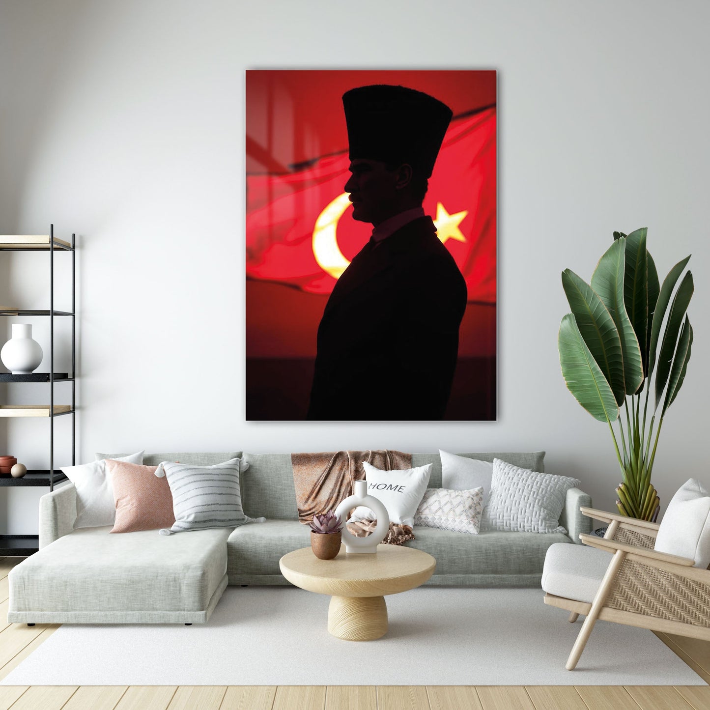Atatürk Silüet Yan Profil Türk Bayrağı Cam Tablo