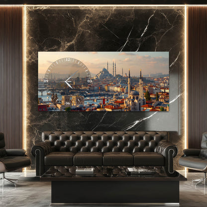 İstanbul Manzaralı Cam Saatli Tablo