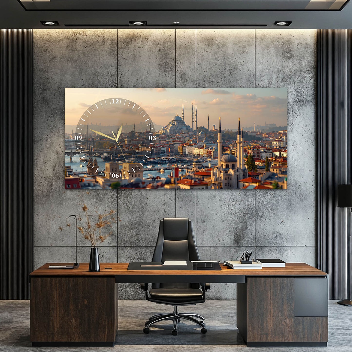 İstanbul Manzaralı Cam Saatli Tablo