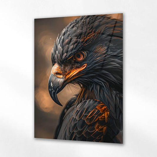 Premium Siyah Kartal Portre Cam Tablo