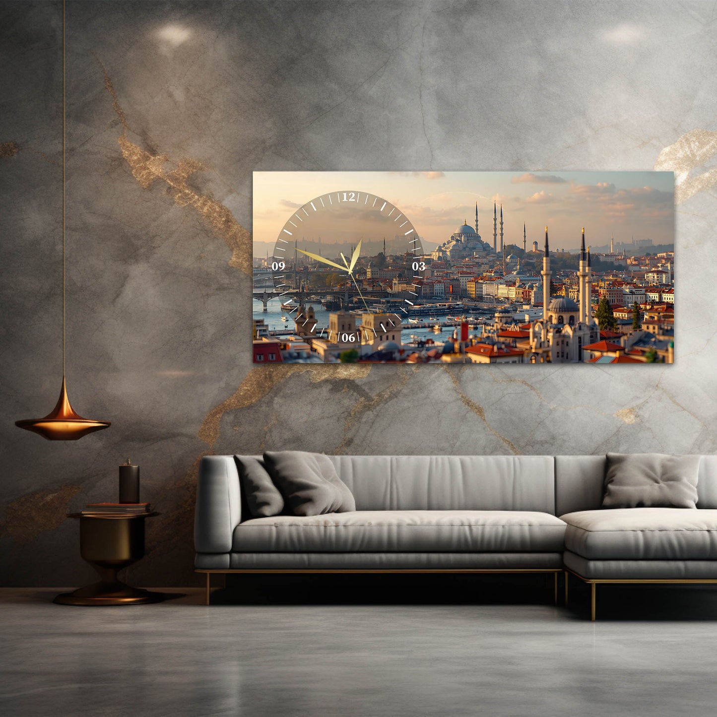 İstanbul Manzaralı Cam Saatli Tablo