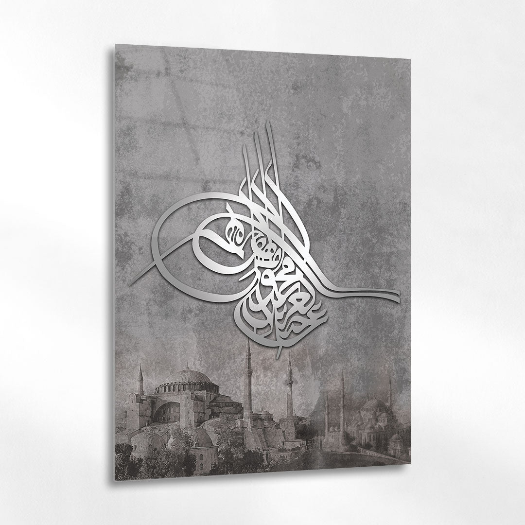 Osmanlı Tuğrası İstanbul Silüeti Cam Tablo - 4 mm Temperli Cam Tablo - Ev, ofis dekorasyon