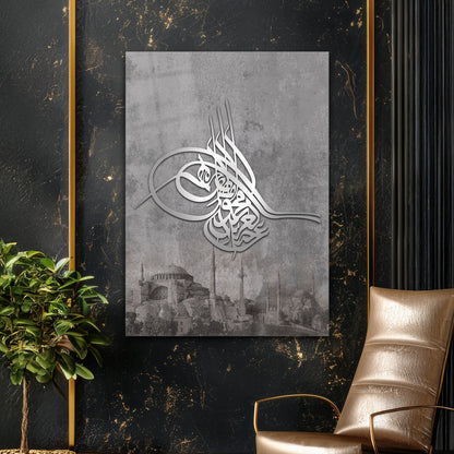 Osmanlı Tuğrası İstanbul Silüeti Cam Tablo - 4 mm Temperli Cam Tablo - Ev, ofis dekorasyon
