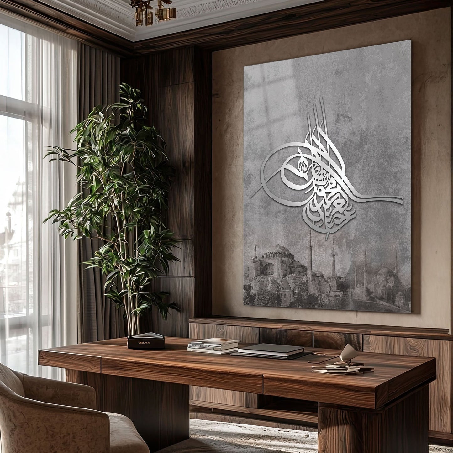 Osmanlı Tuğrası İstanbul Silüeti Cam Tablo - 4 mm Temperli Cam Tablo - Ev, ofis dekorasyon