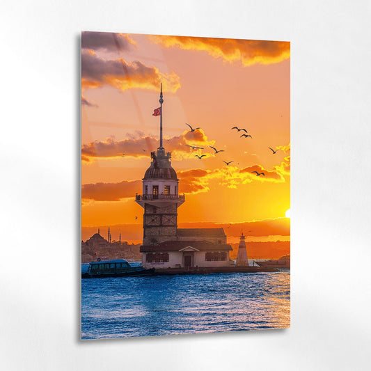 Kız Kulesi Gün Batımı İstanbul Manzara Cam Tablo