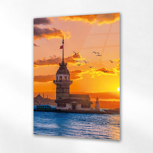 Kız Kulesi Gün Batımı İstanbul Manzara Cam Tablo