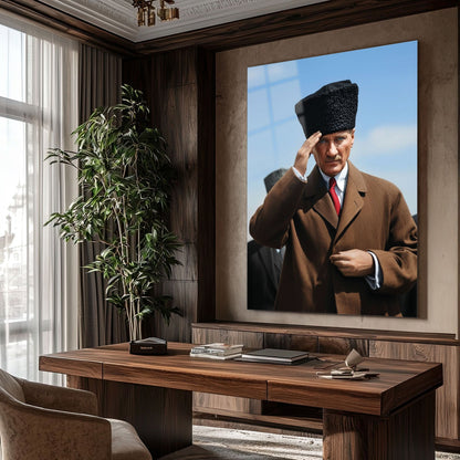 Mustafa Kemal Atatürk Selam Duruşu Klasik Cam Tablo