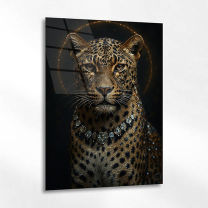 Lüks Leopar Taçlı Takı Detaylı Cam Tablo