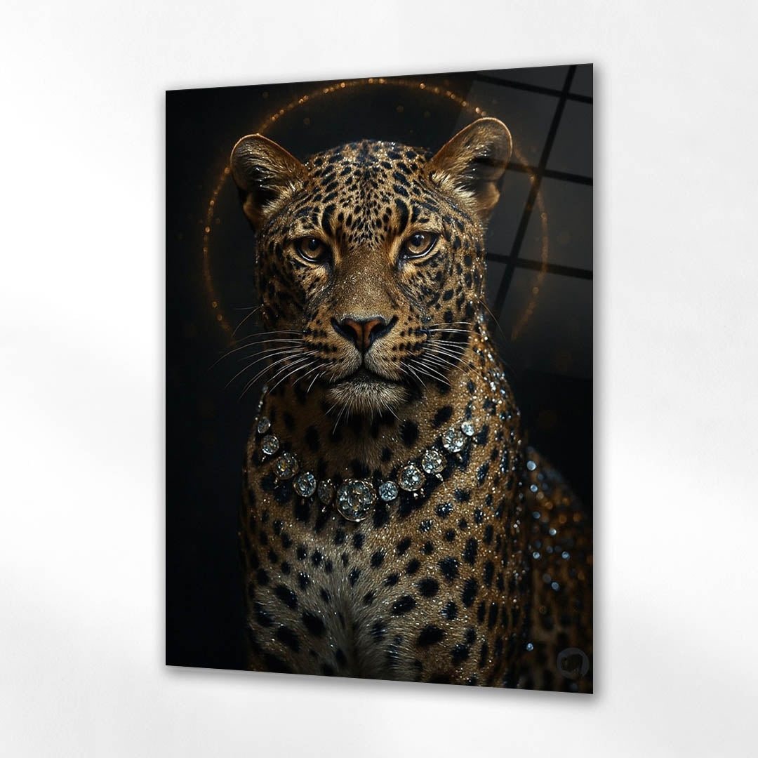 Lüks Leopar Taçlı Takı Detaylı Cam Tablo
