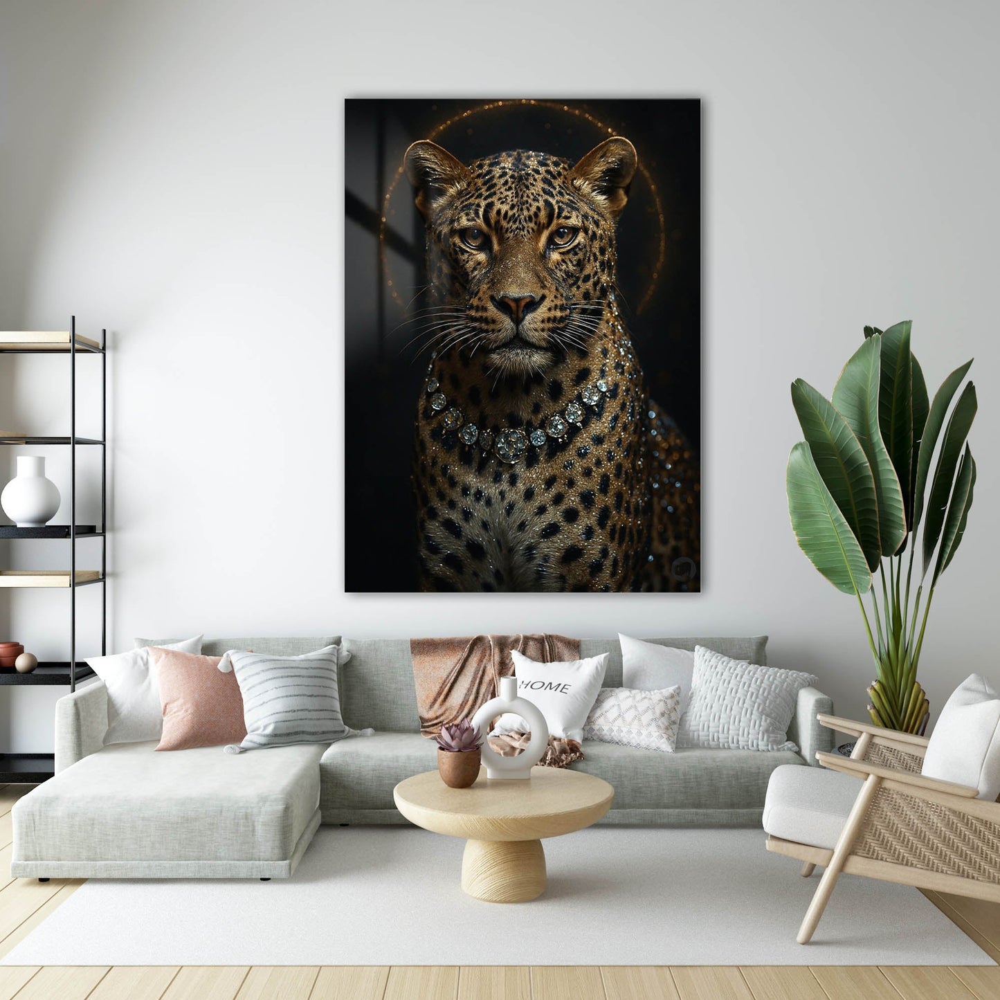 Lüks Leopar Taçlı Takı Detaylı Cam Tablo
