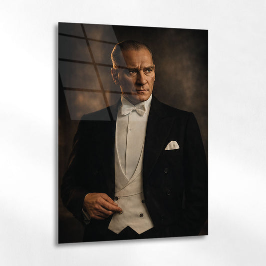 Mustafa Kemal Atatürk Smokinli Resmi Portre Cam Tablo