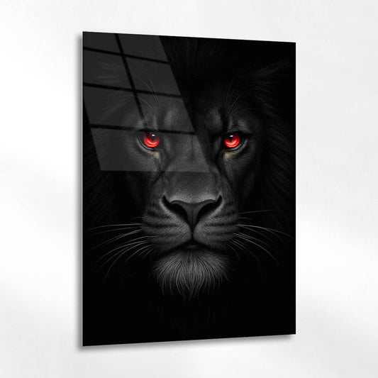 Siyah Aslan Kırmızı Göz Cam Tablo