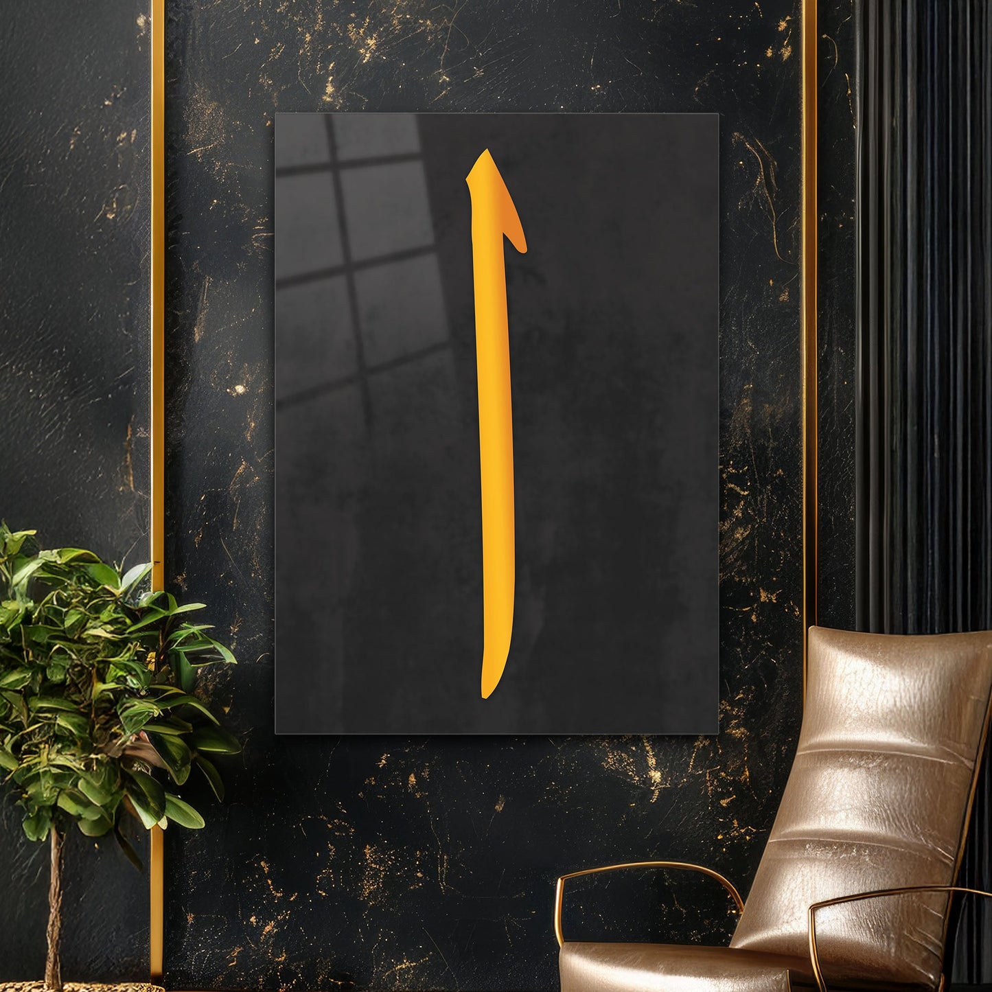 Elif Harfi - Göktürk Alfabesi İ Sembolü Minimal Cam Tablo