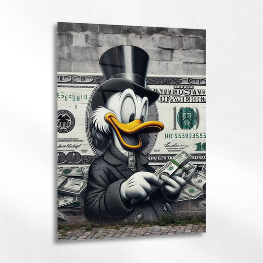 Para Temalı Karikatür Ördek Cam Tablo
