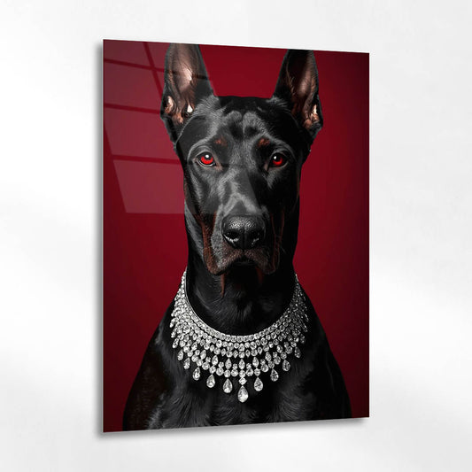 Lüks Doberman Kırmızı Zemin Cam Tablo