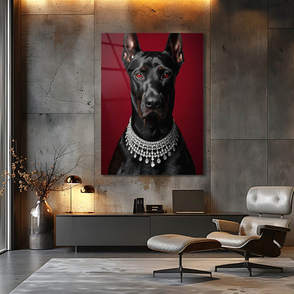 Lüks Doberman Kırmızı Zemin Cam Tablo