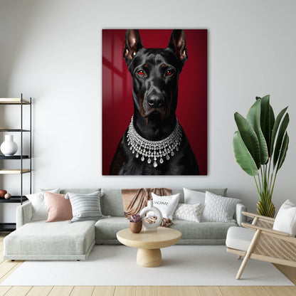 Lüks Doberman Kırmızı Zemin Cam Tablo