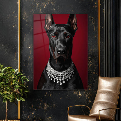 Lüks Doberman Kırmızı Zemin Cam Tablo