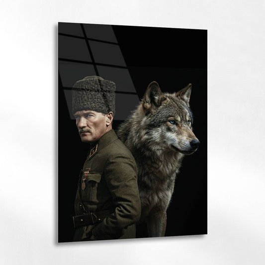 Atatürk ve Bozkurt Simgesel Güç Cam Tablo