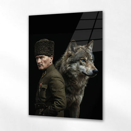 Atatürk ve Bozkurt Simgesel Güç Cam Tablo