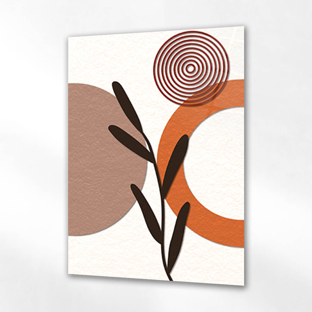 Minimalist Boho Kiremit Halkalı Yaprak Cam Tablo