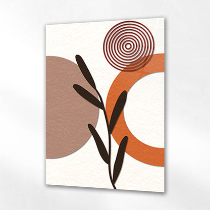 Minimalist Boho Kiremit Halkalı Yaprak Cam Tablo