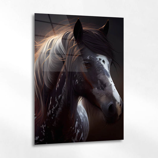 Karanlık At Ateş Işık Portre Cam Tablo