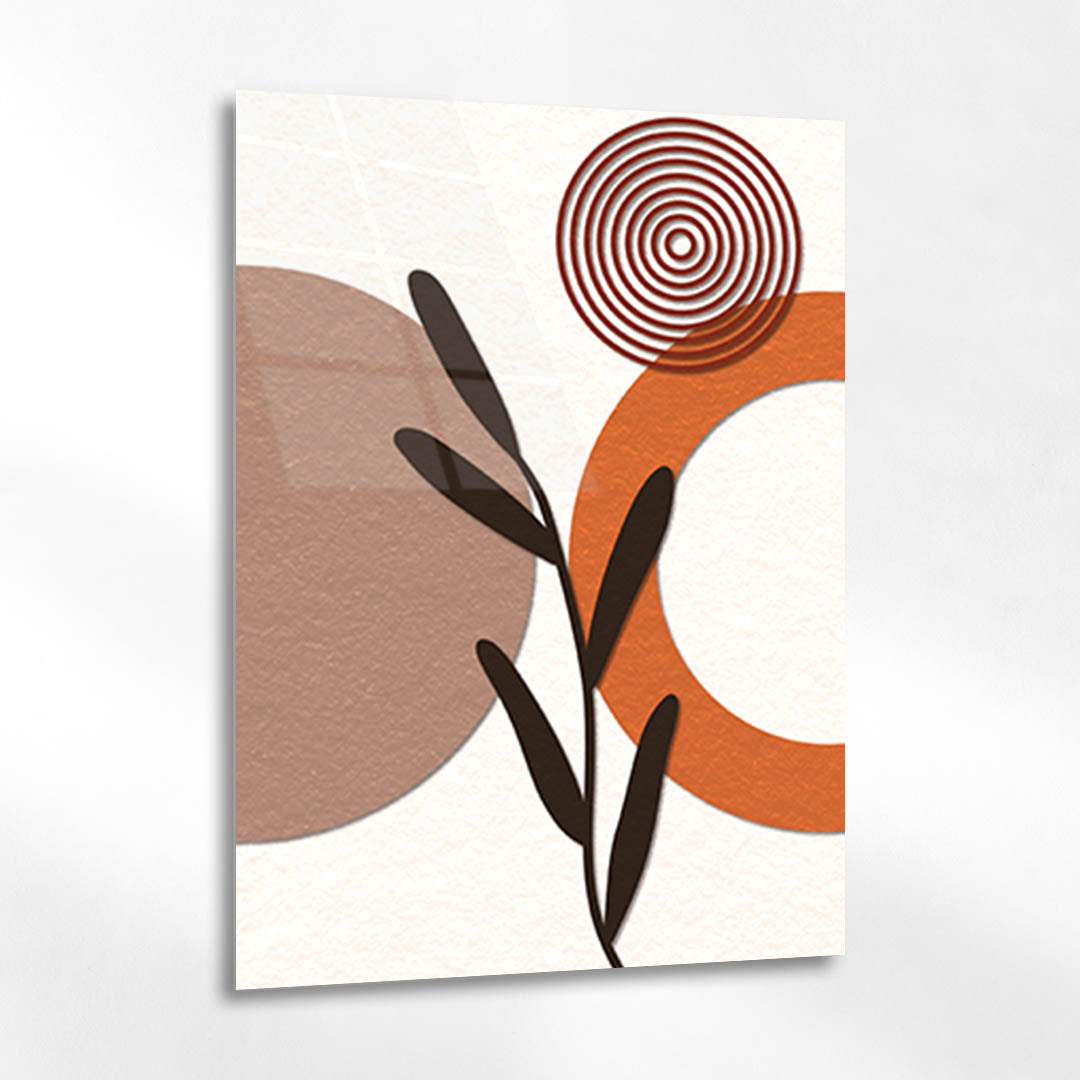 Minimalist Boho Kiremit Halkalı Yaprak Cam Tablo
