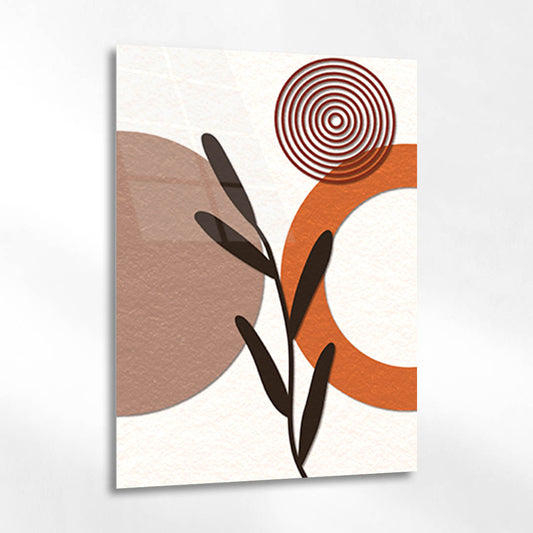 Minimalist Boho Kiremit Halkalı Yaprak Cam Tablo