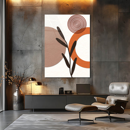 Minimalist Boho Kiremit Halkalı Yaprak Cam Tablo