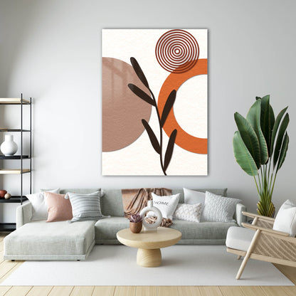 Minimalist Boho Kiremit Halkalı Yaprak Cam Tablo