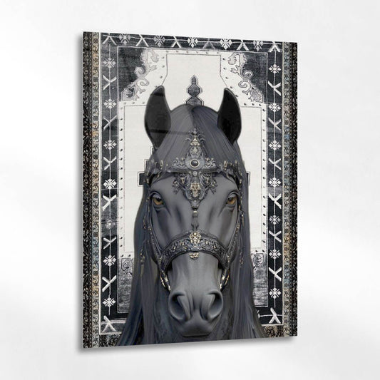 Gri Kraliyet Atı Klasik Cam Tablo