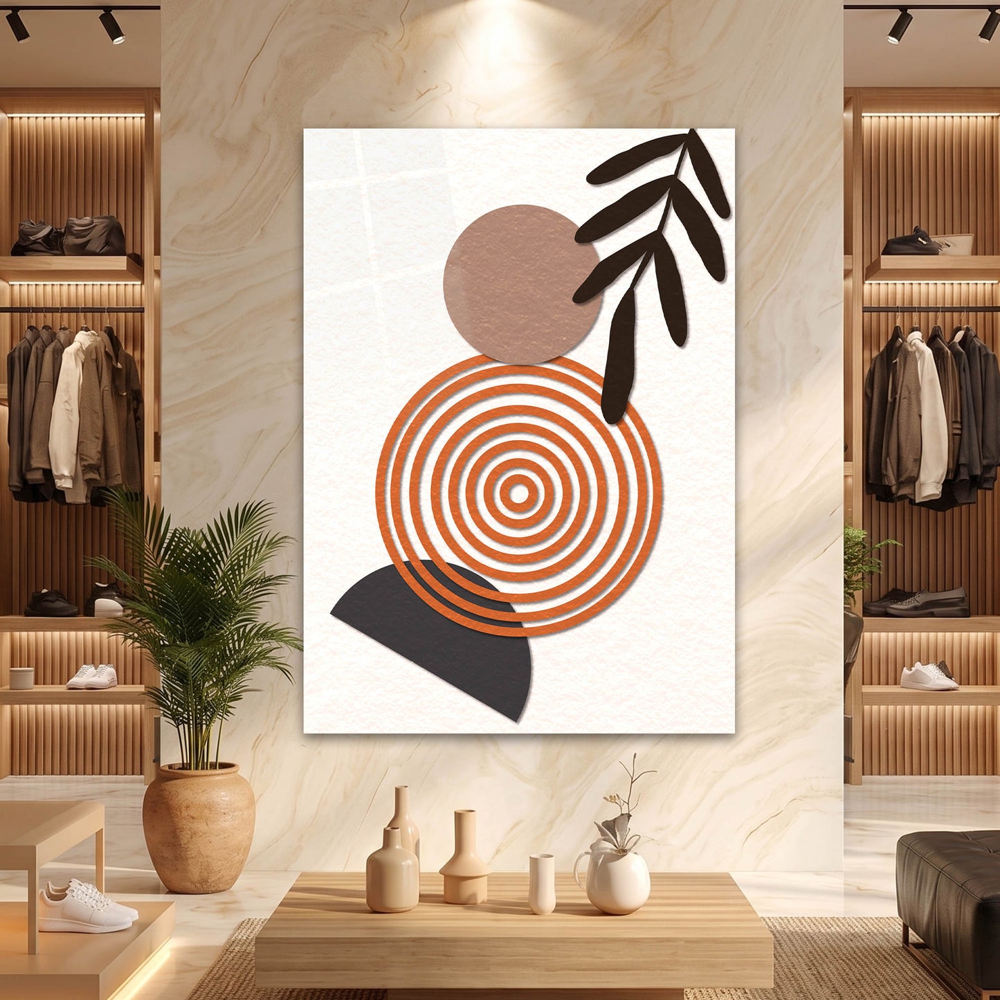 Kiremit Halkalı Geometrik Boho Cam Tablo