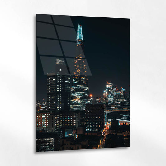 Londra The Shard Gece Manzarası Cam Tablo