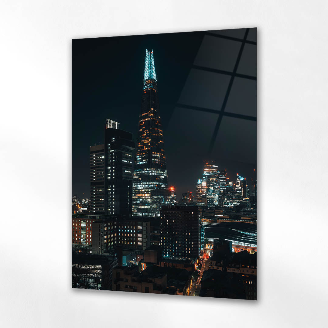 Londra The Shard Gece Manzarası Cam Tablo
