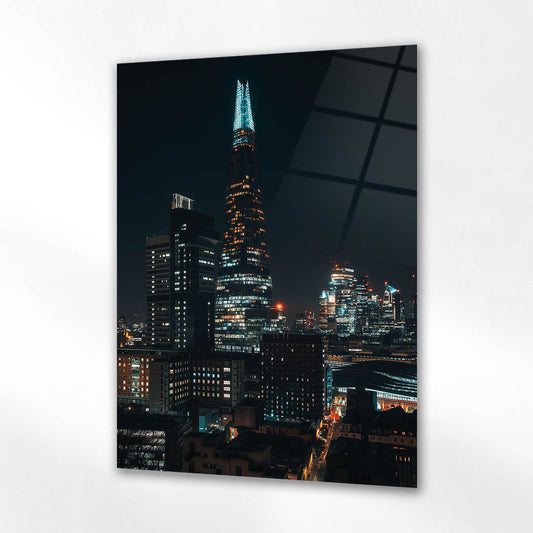 Londra The Shard Gece Manzarası Cam Tablo