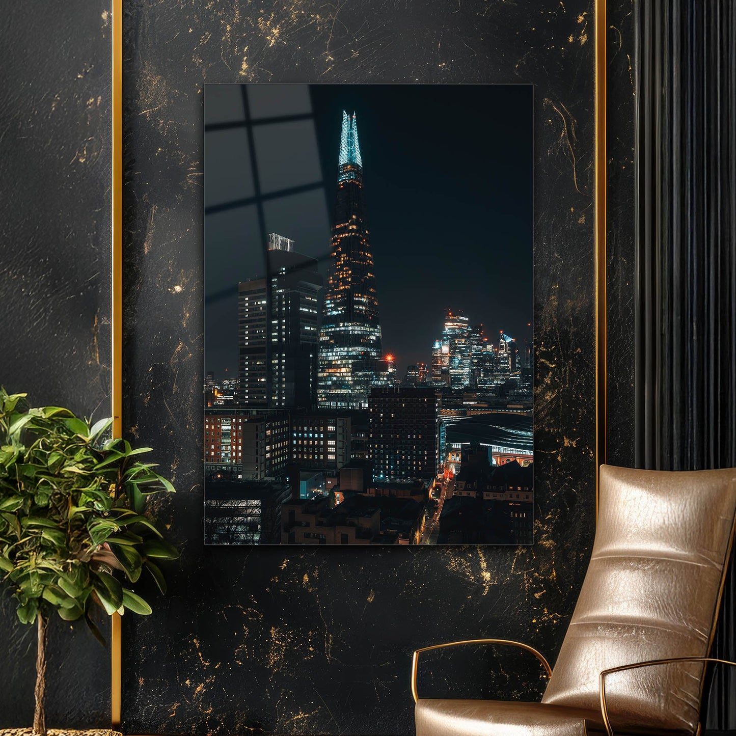 Londra The Shard Gece Manzarası Cam Tablo