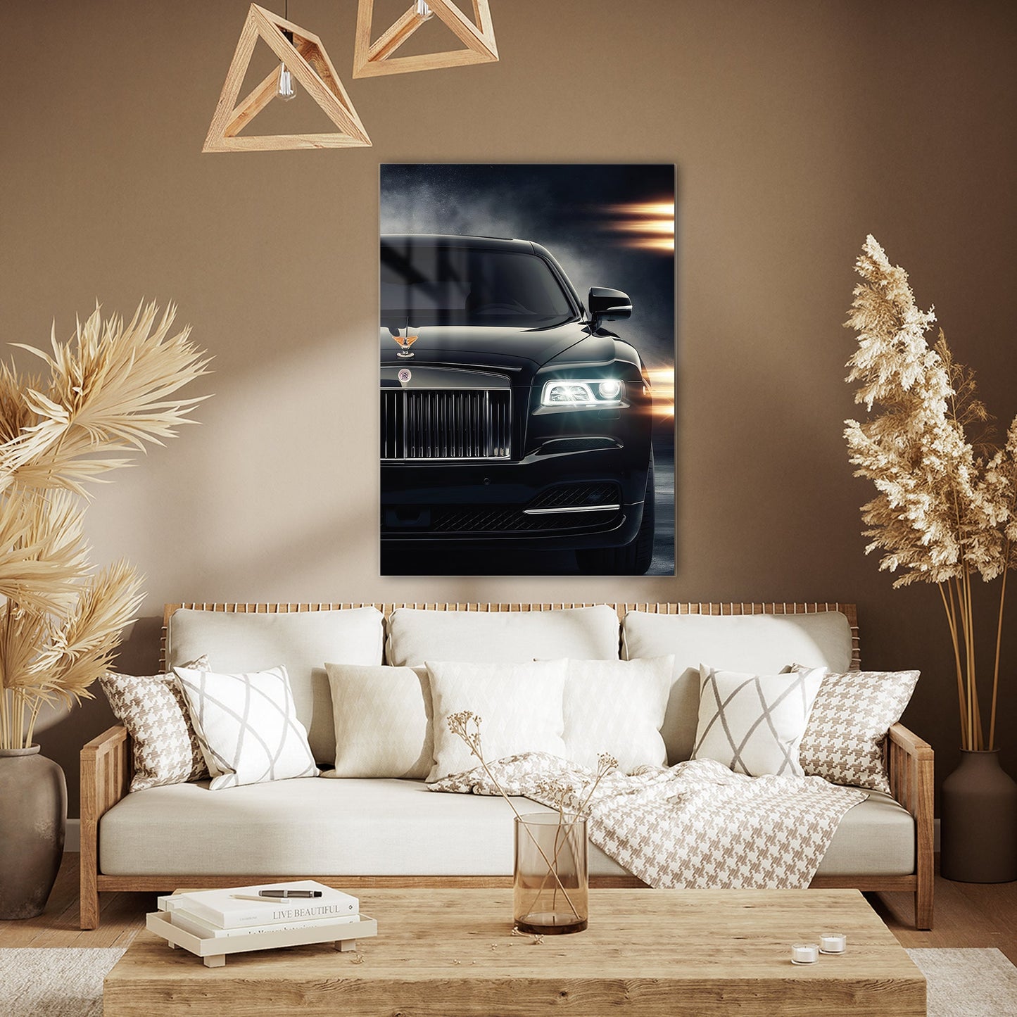 Rolls-Royce Cam Tablo – Lüks Otomobil Ön Görünüm ve Far Detayı