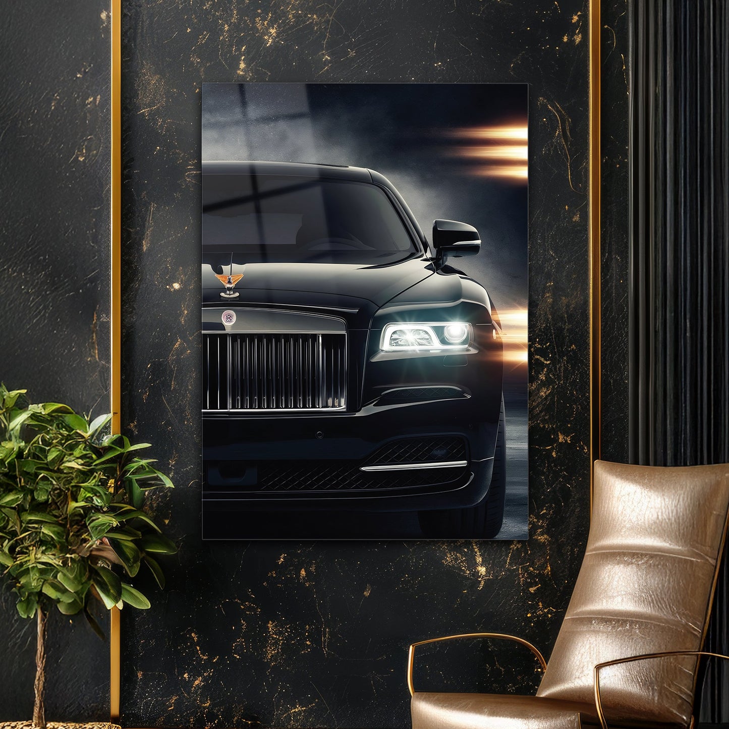 Rolls-Royce Cam Tablo – Lüks Otomobil Ön Görünüm ve Far Detayı