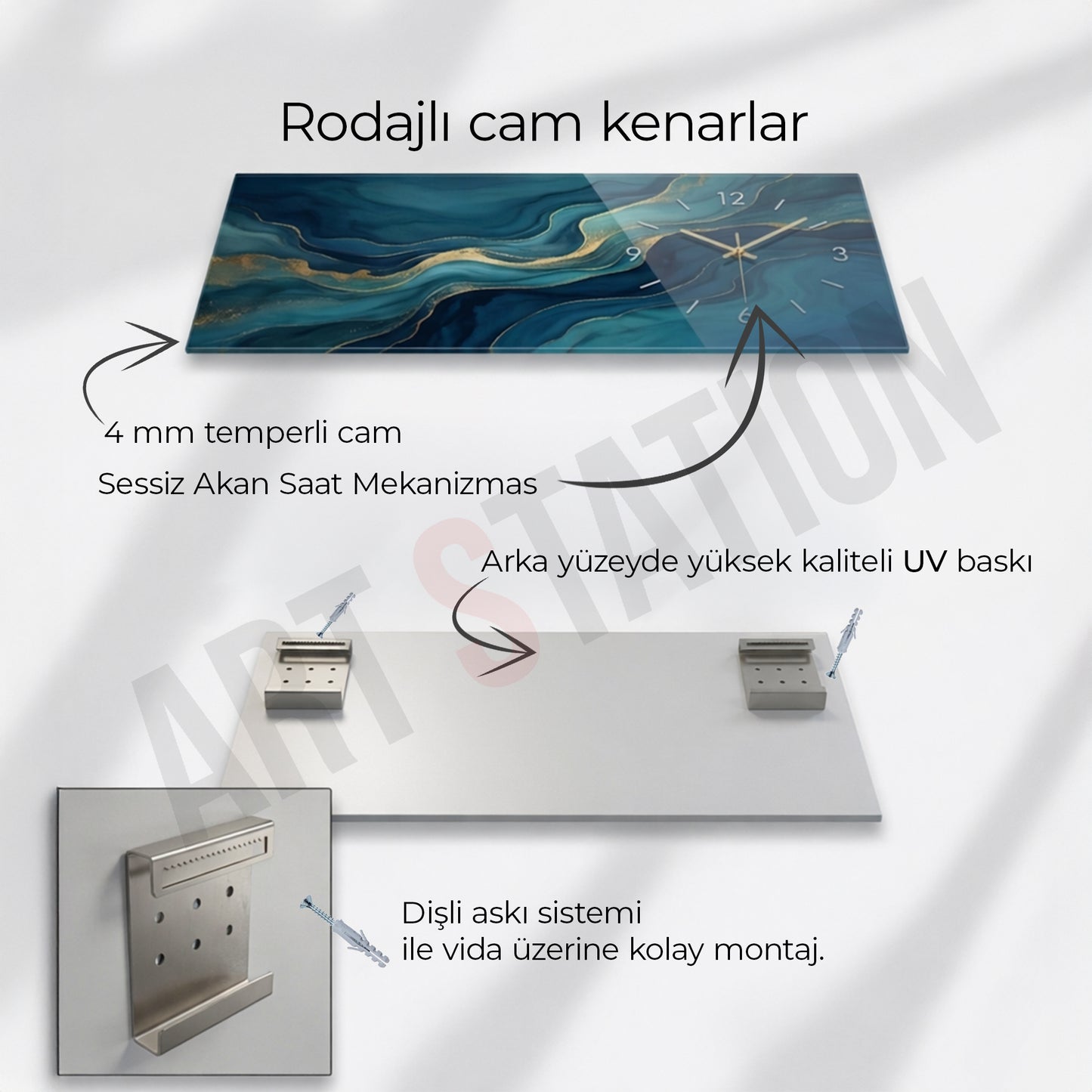 Endüstriyel Metal Dişli Tasarımlı Cam Saatli Tablo 4 mm