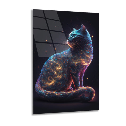 Cat with Cosmic Colors modren art - Glass Wall Art 