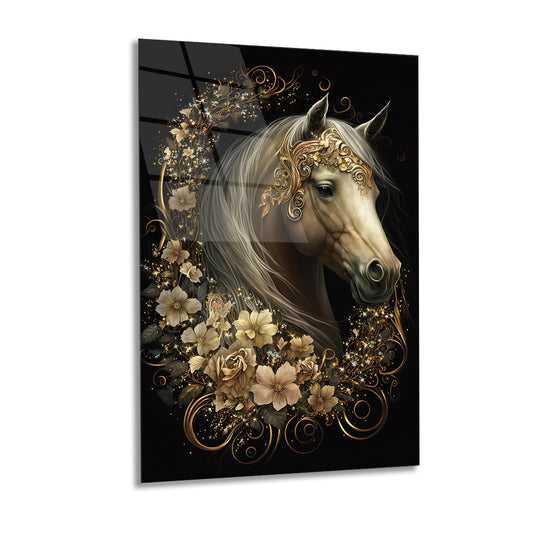 Horse with Golden Colors - Glass Wall Art 