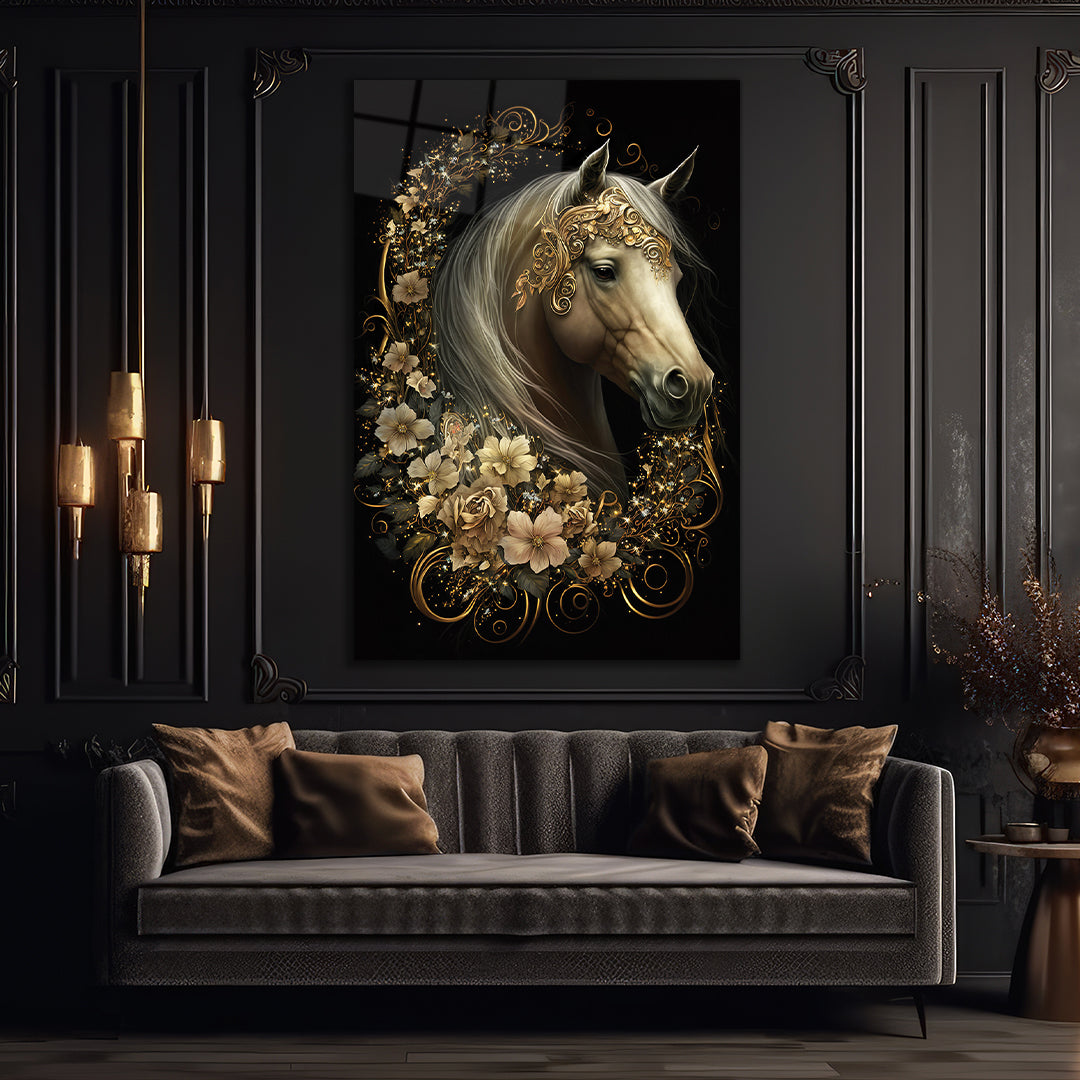 Horse with Golden Colors - Glass Wall Art 
