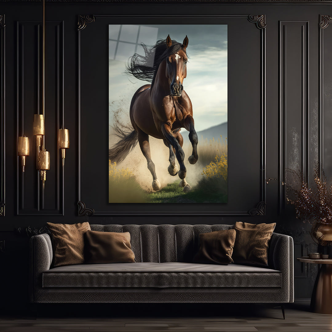 Horse glass wall art with nature. modren art 